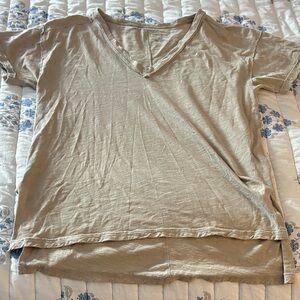 Pilcro V-Neck Tan Short Sleeve Top